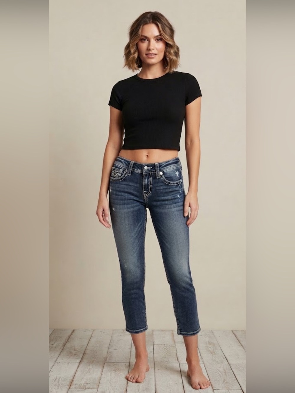 Vintage Silver twisted cropped jeans W26 Y2K